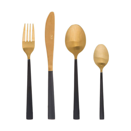 Cutlery set golden & black stainless steel (16 pcs)