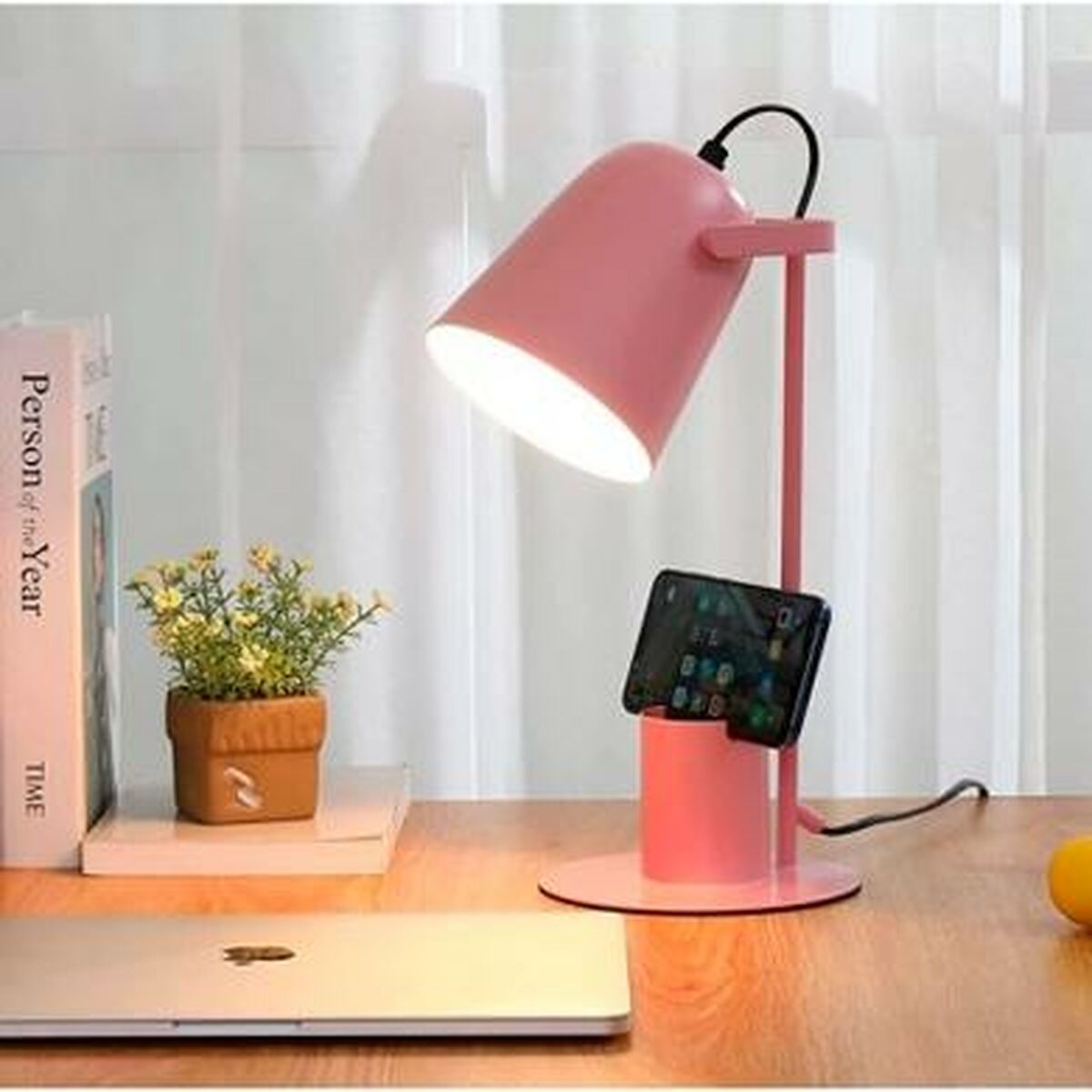 Desk lamp pink with phone stand