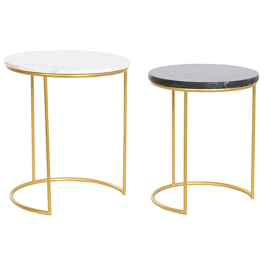Set van 2 tafels DKD Home Decor Wit Zwart Gouden 40 x 40 x 46,5 cm