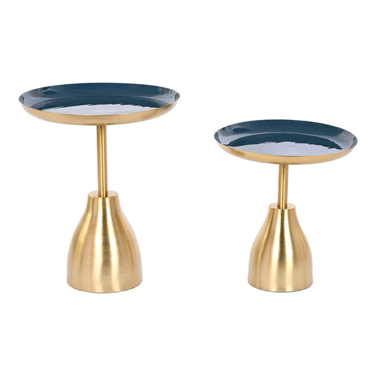 Set van 2 tafels Home ESPRIT Blauw Gouden 40,5 x 40,5 x 48 cm