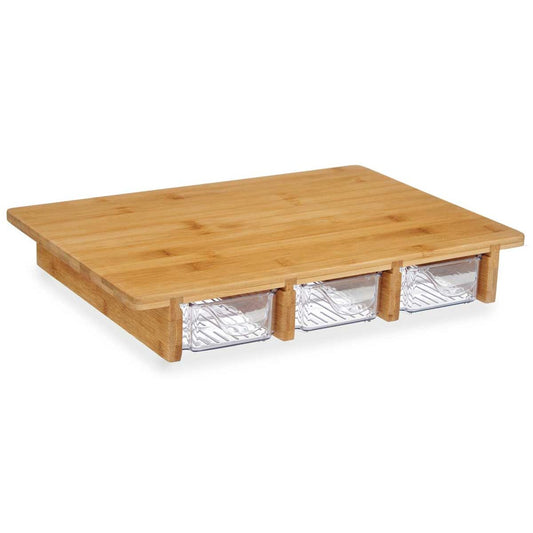 Bamboo cutting board with storage containers