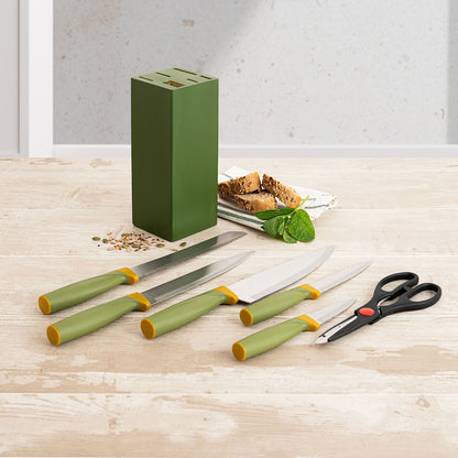 Knife set with olive green block