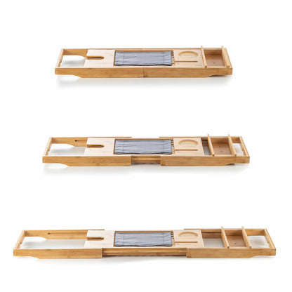 Extendable bamboo bath tray