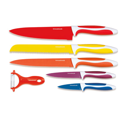 Set of ceramic coated knives with peeler multicolours (6 Pieces)