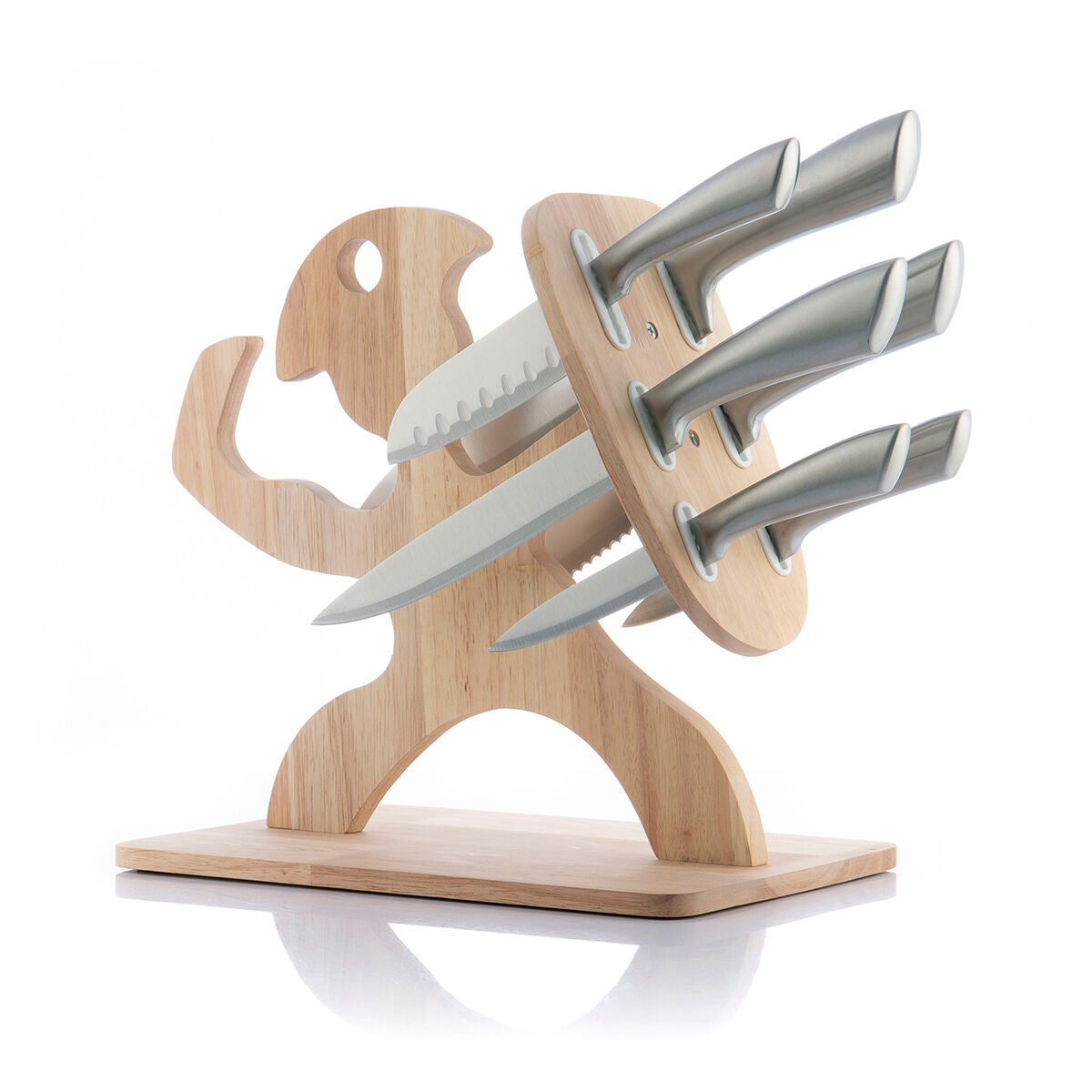Set of knives with wooden base spartan design